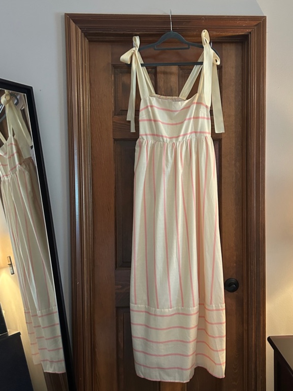 Tie-Shoulder Yellow Maxi Dress with Pink Stripes